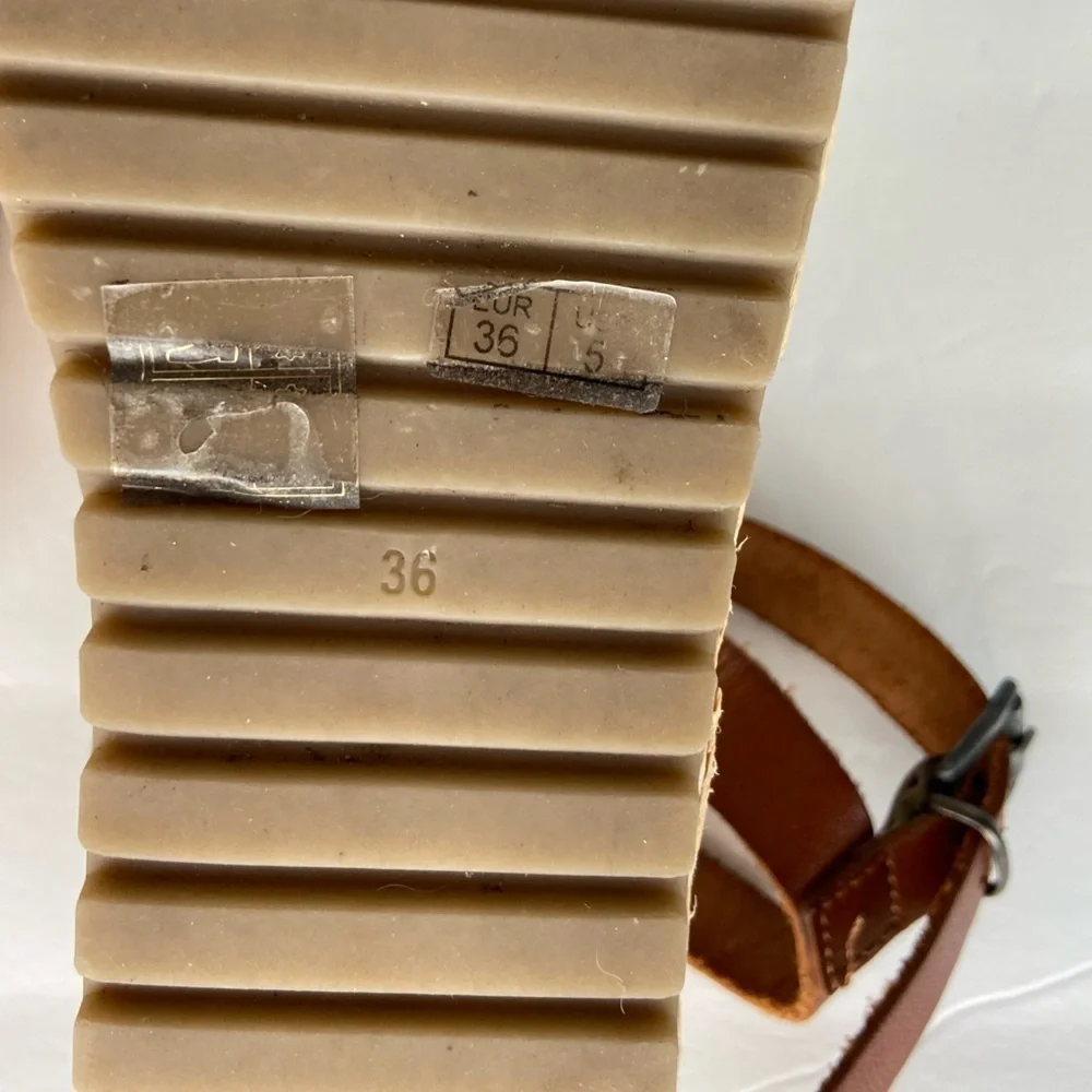 Musse and Cloud Tino Sandals Size 5.5 Espadrille‎ Ankle Strap Cognac & Beige